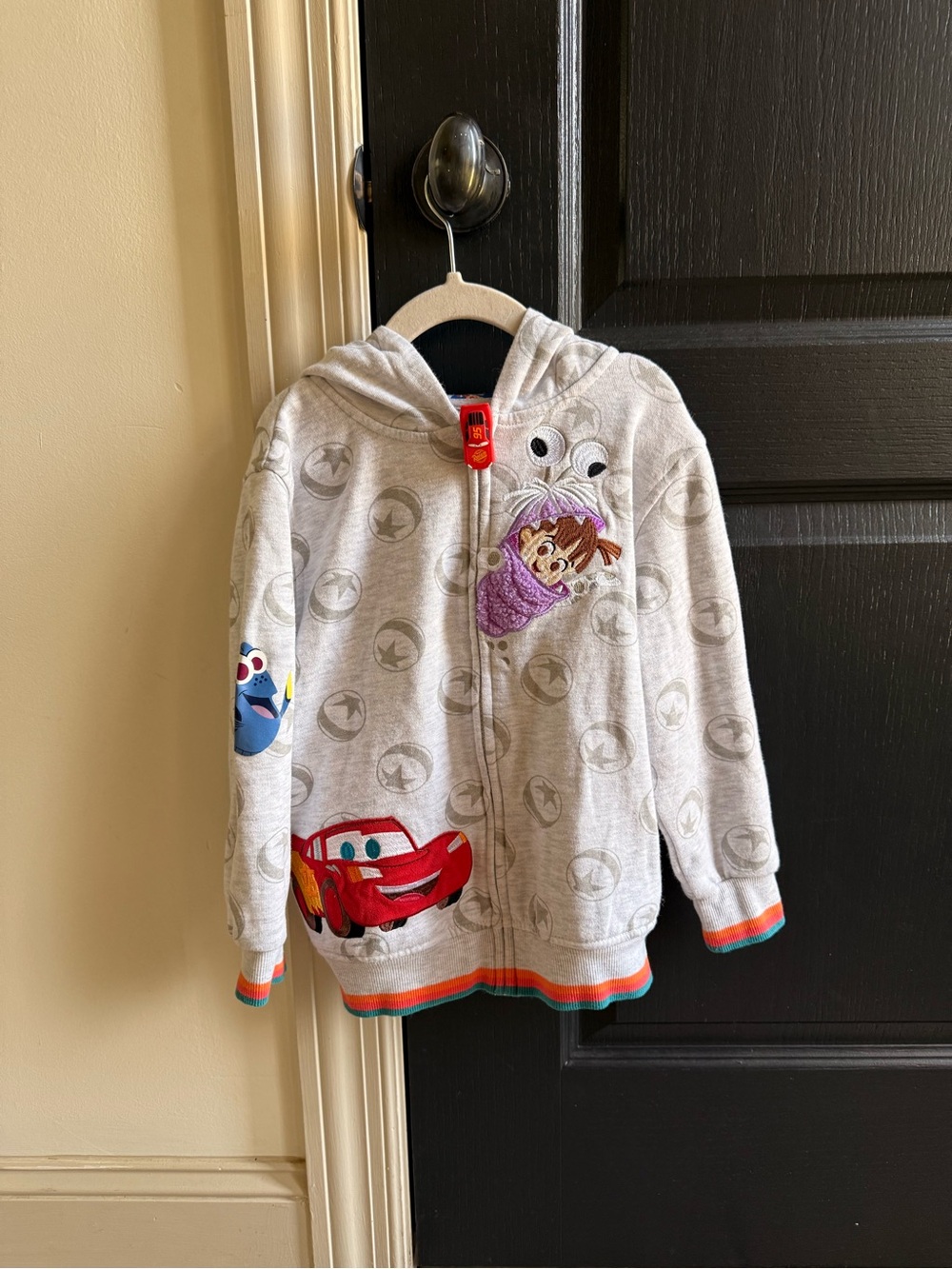 Disney Light Gray Kids Zip Hoodie with Colorful Character Patches